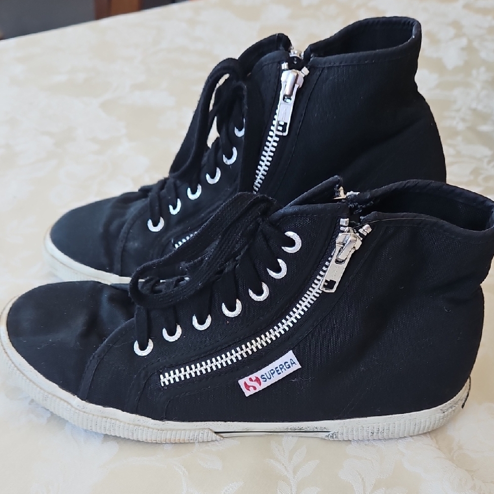 Superga Black Canvas High-Tops with Zipper